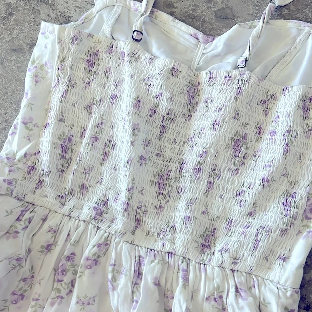 Hollister Floral Print Wrap Front Romper in White/Purple, NWT, Size S